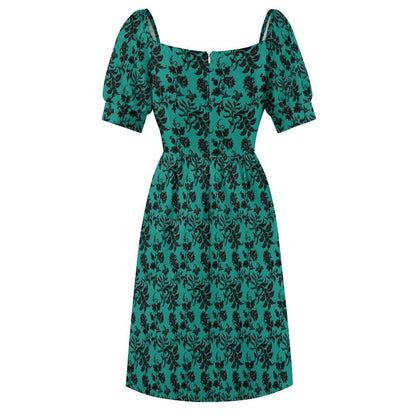 Teal Black Brocade Dress