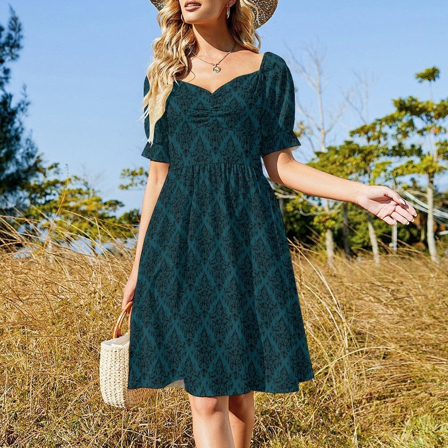 Teal Damask Dress