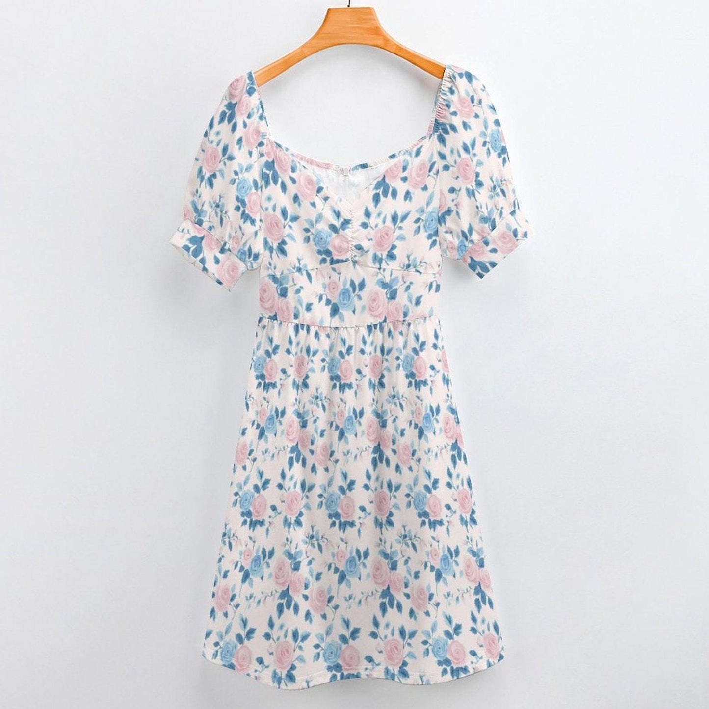 Baby Shower Guest Dress, Blue Floral Prairie Midi for Women, Feminine Sunday Best Outfit