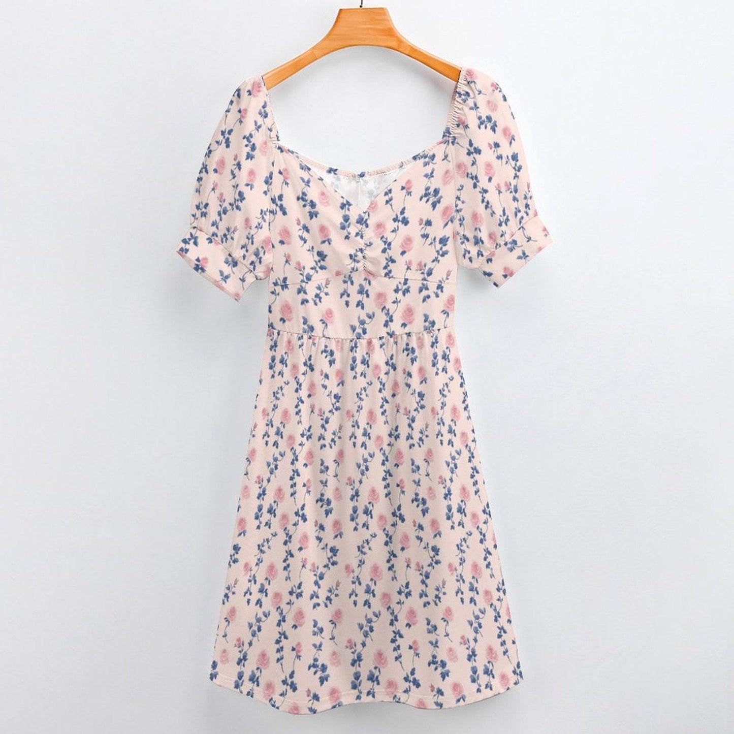 Blue Floral Tea Dress, Vintage Rose Sundress, French Country Cottage Dress