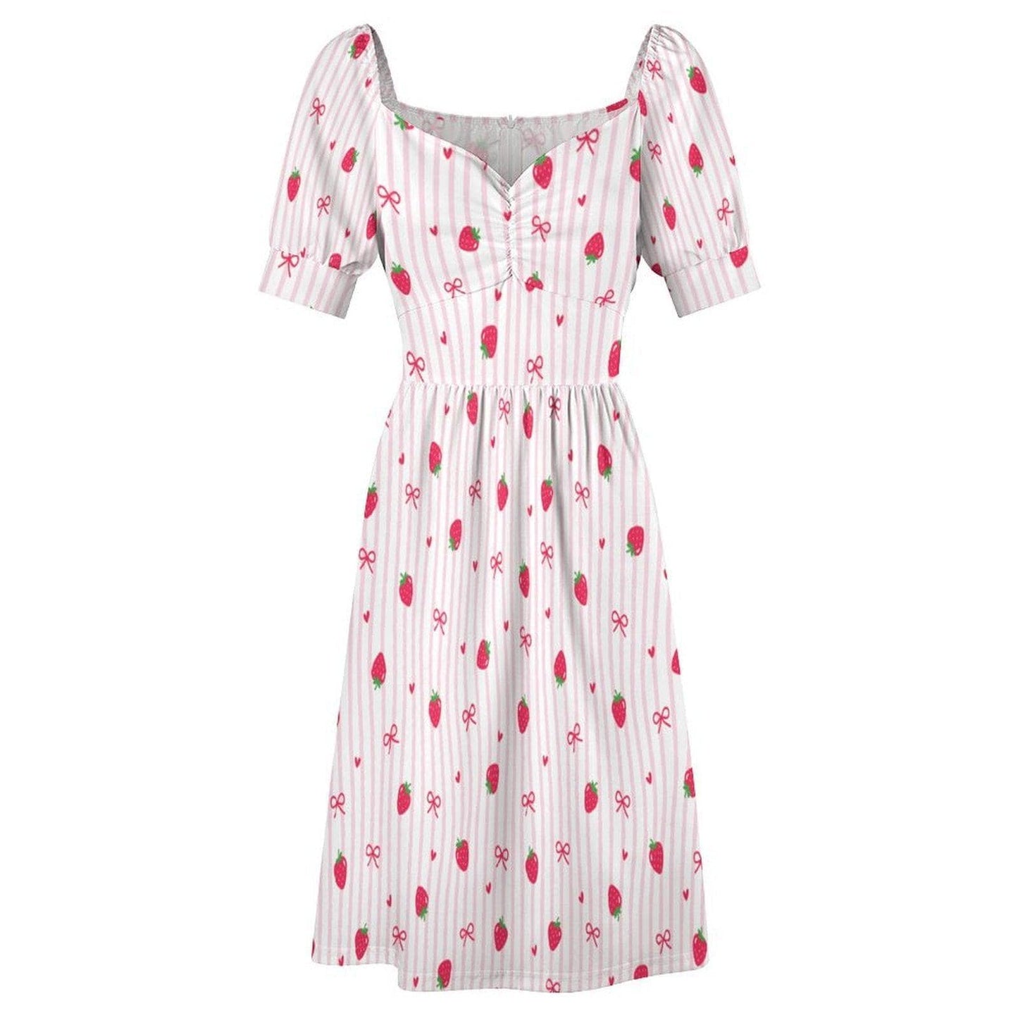Strawberry Bow Dress, Pink Coquette Puff Sleeve, Picnic, Girls Trip, Summer Day Dress