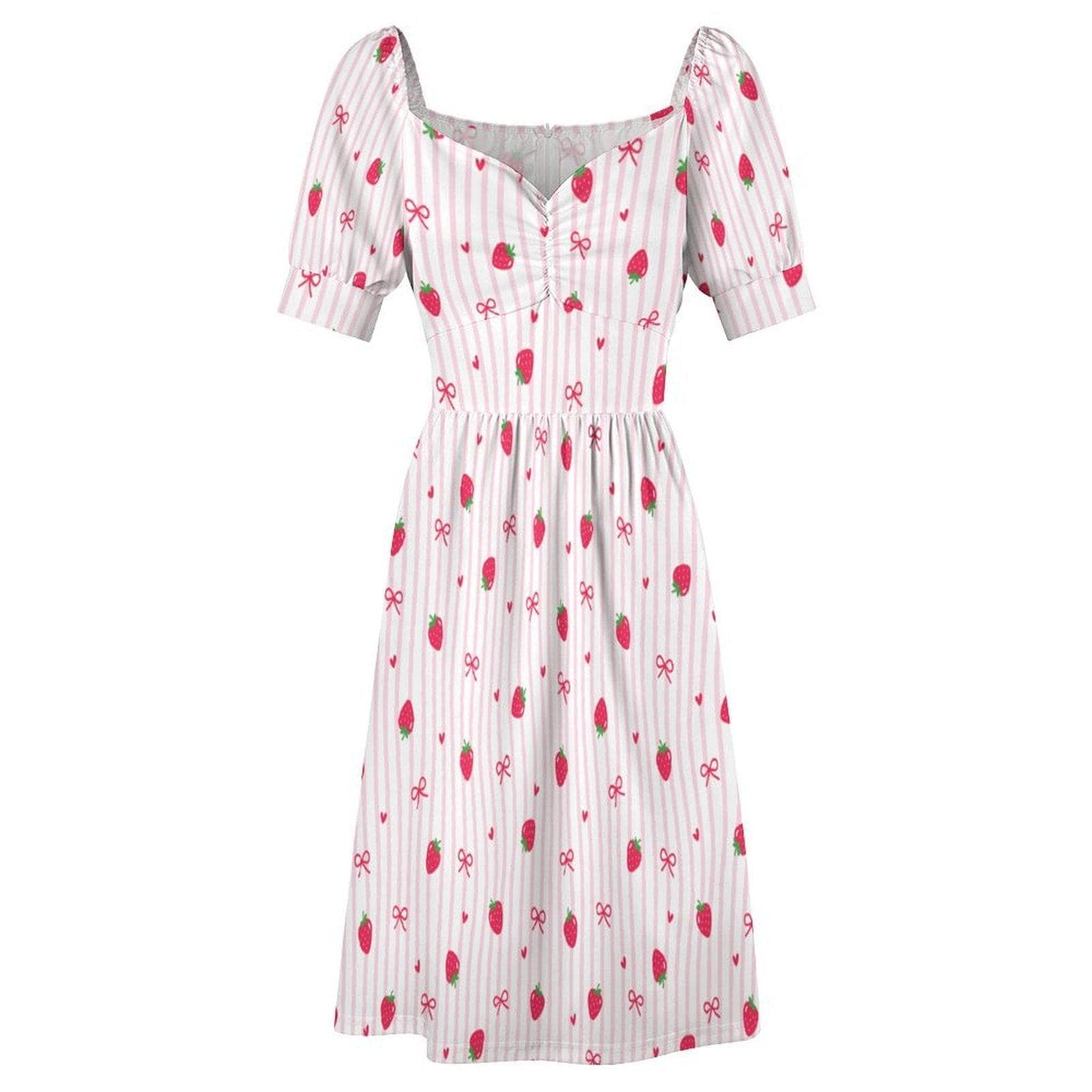 Strawberry Bow Dress, Pink Coquette Puff Sleeve, Picnic, Girls Trip, Summer Day Dress
