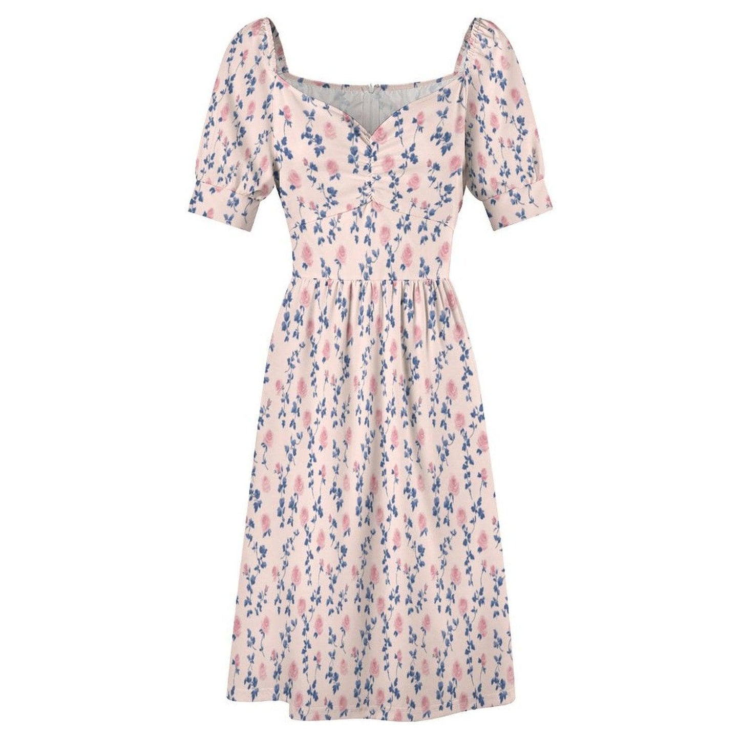 Blue Floral Tea Dress, Vintage Rose Sundress, French Country Cottage Dress
