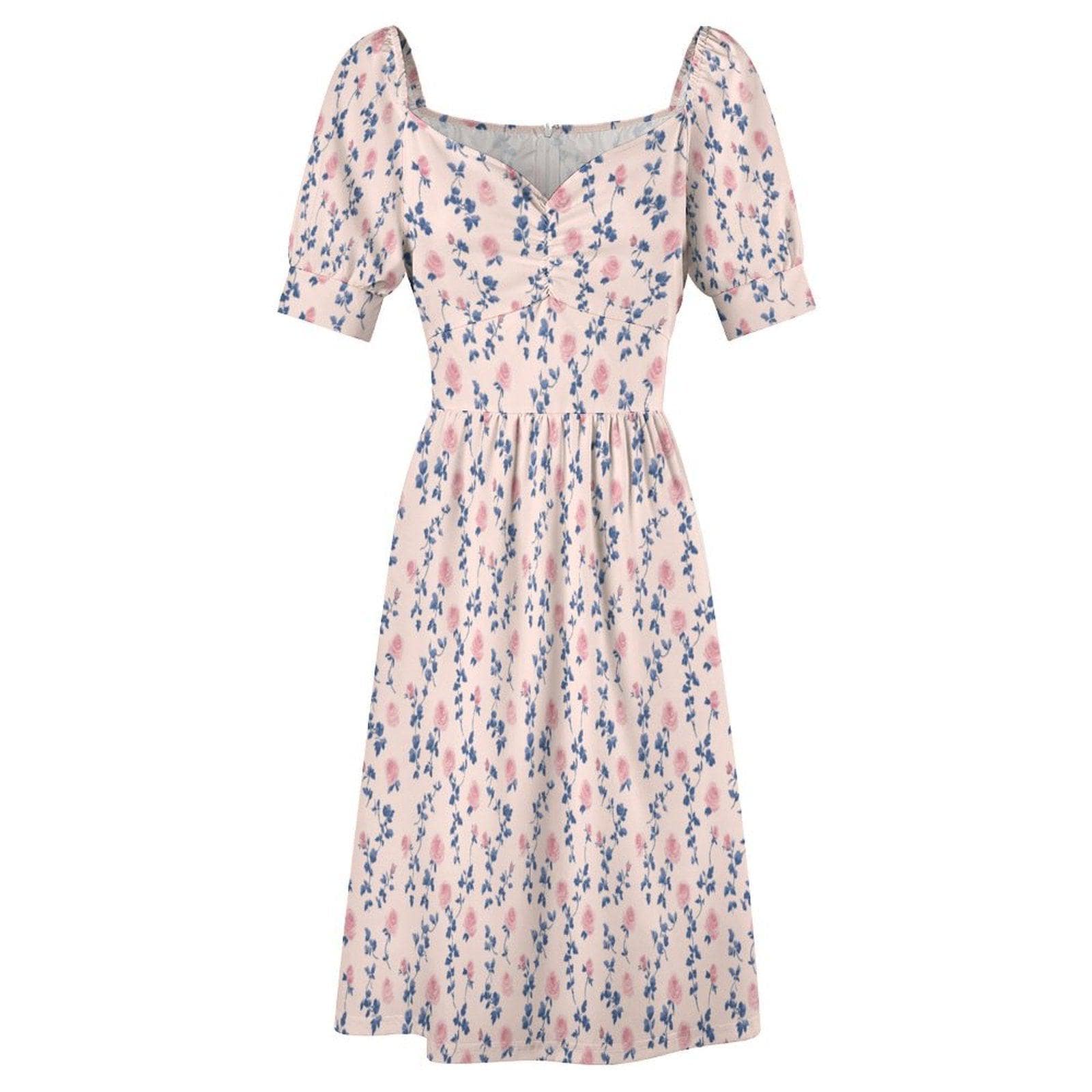 Blue Floral Tea Dress, Vintage Rose Sundress, French Country Cottage Dress