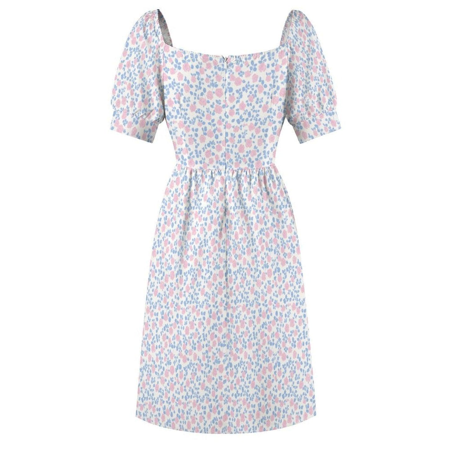 Pastel Floral Midi Dress, Puff Sleeve Tea Party Dress, Sweetheart Neck Sundress