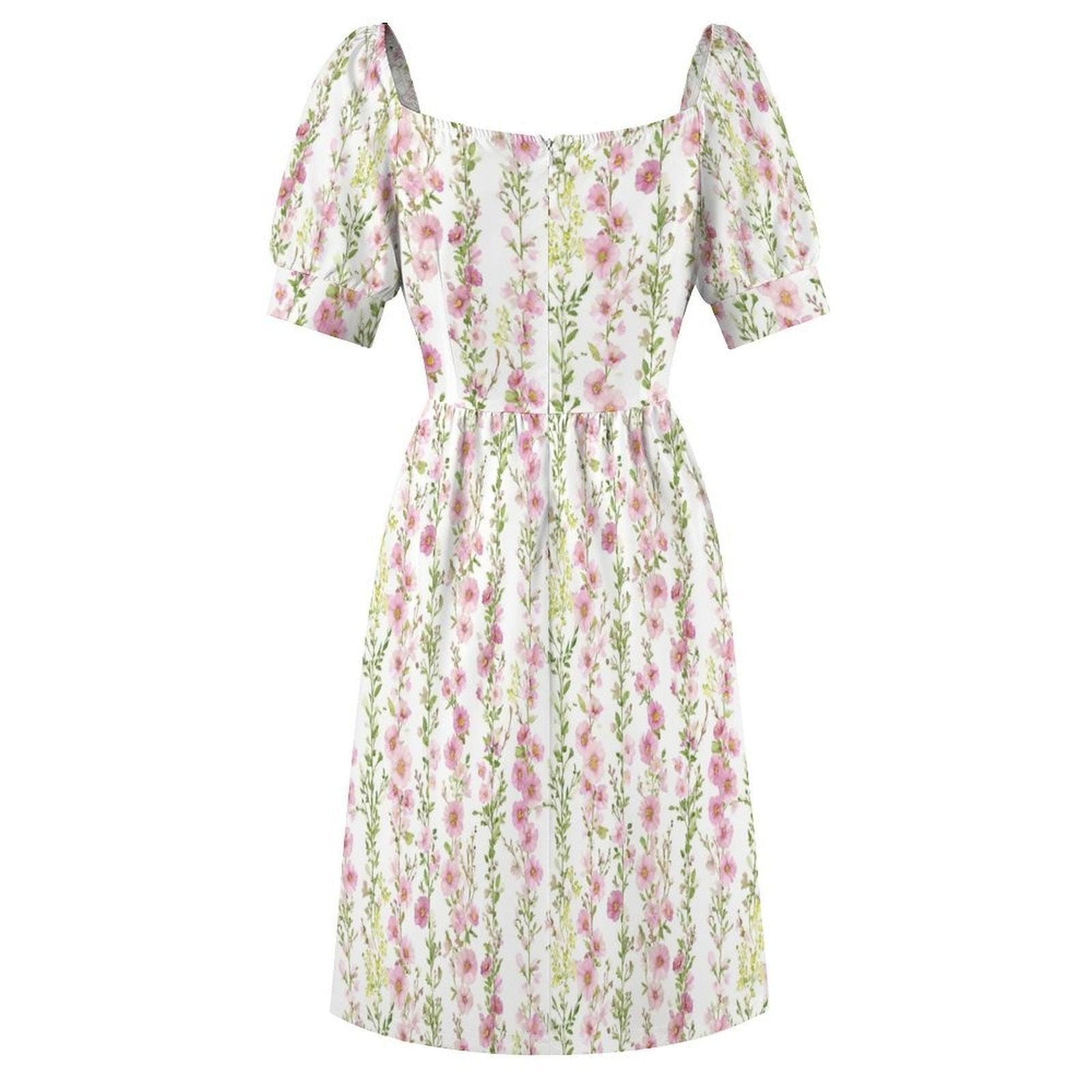 Pink Prairie Dress, Sweetheart Floral Dress, Puff Sleeve Spring Picnic Outfit