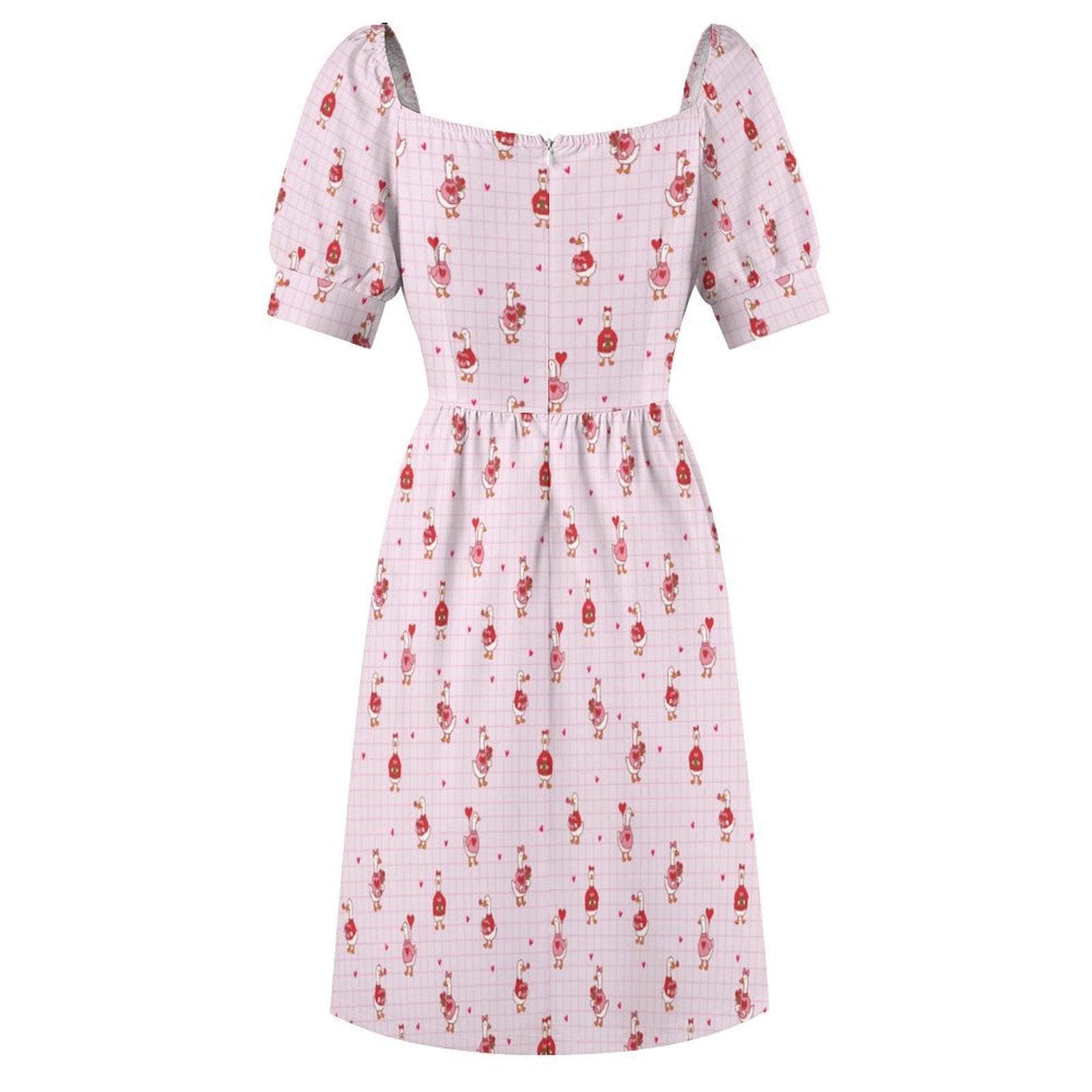 Coquette Sundress, Pink Heart Print Dress, Romantic Fit and Flare Valentine Outfit