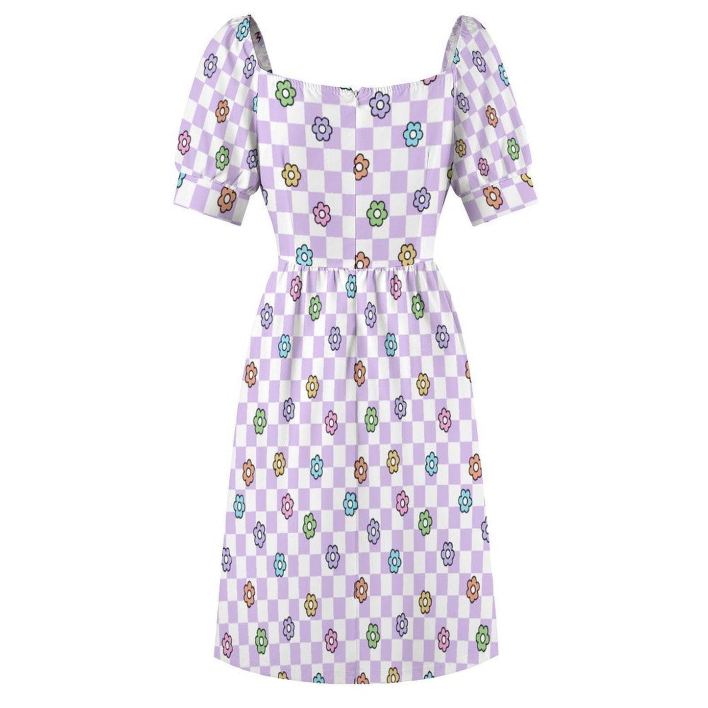 Lavender Checkerboard Dress, Groovy Daisy Midi for Picnic Dates and Spring Parties