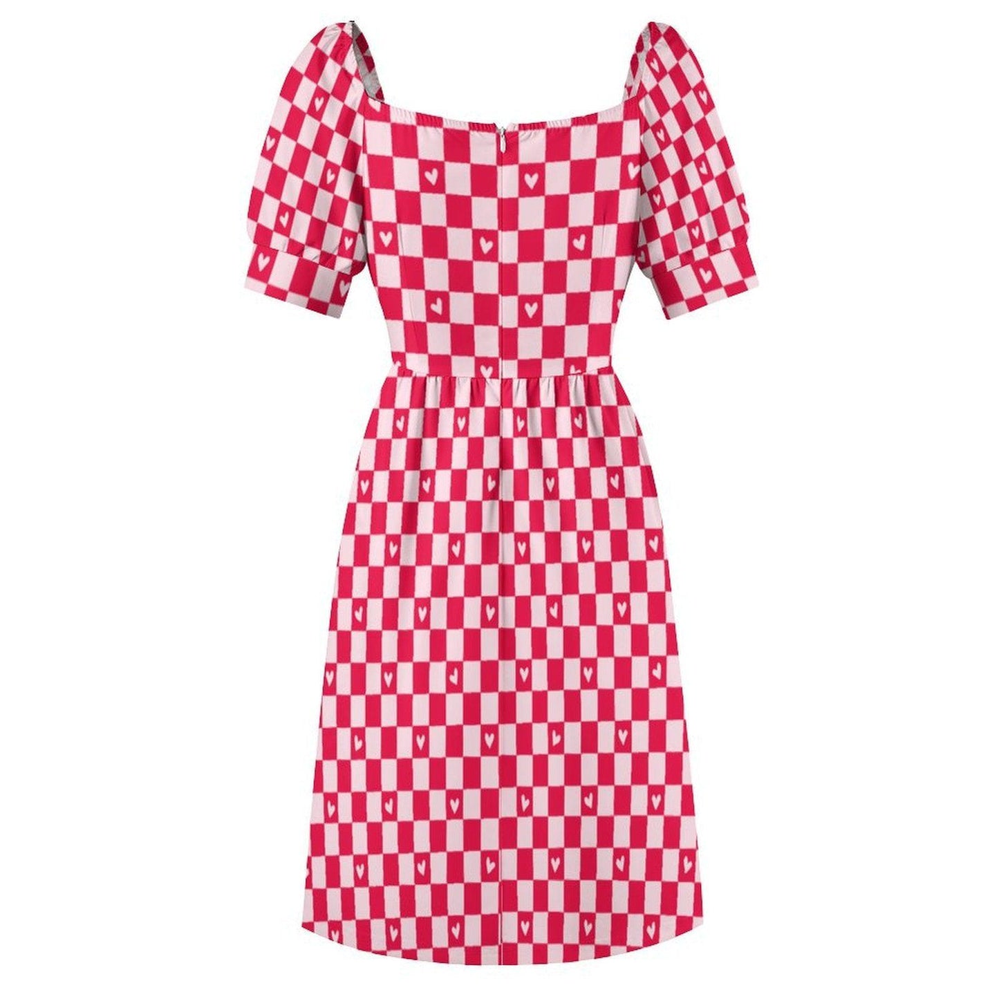 Valentine Check Dress, Pink Heart Pattern Dress, Retro Sweet Date Outfit