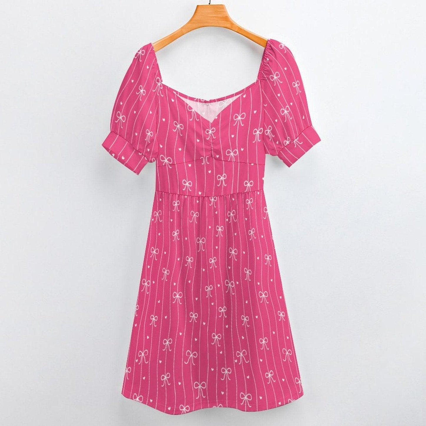 Pink Bow Dress, Bow Stripe Fit and Flare Dress, Feminine Date Night Outfit