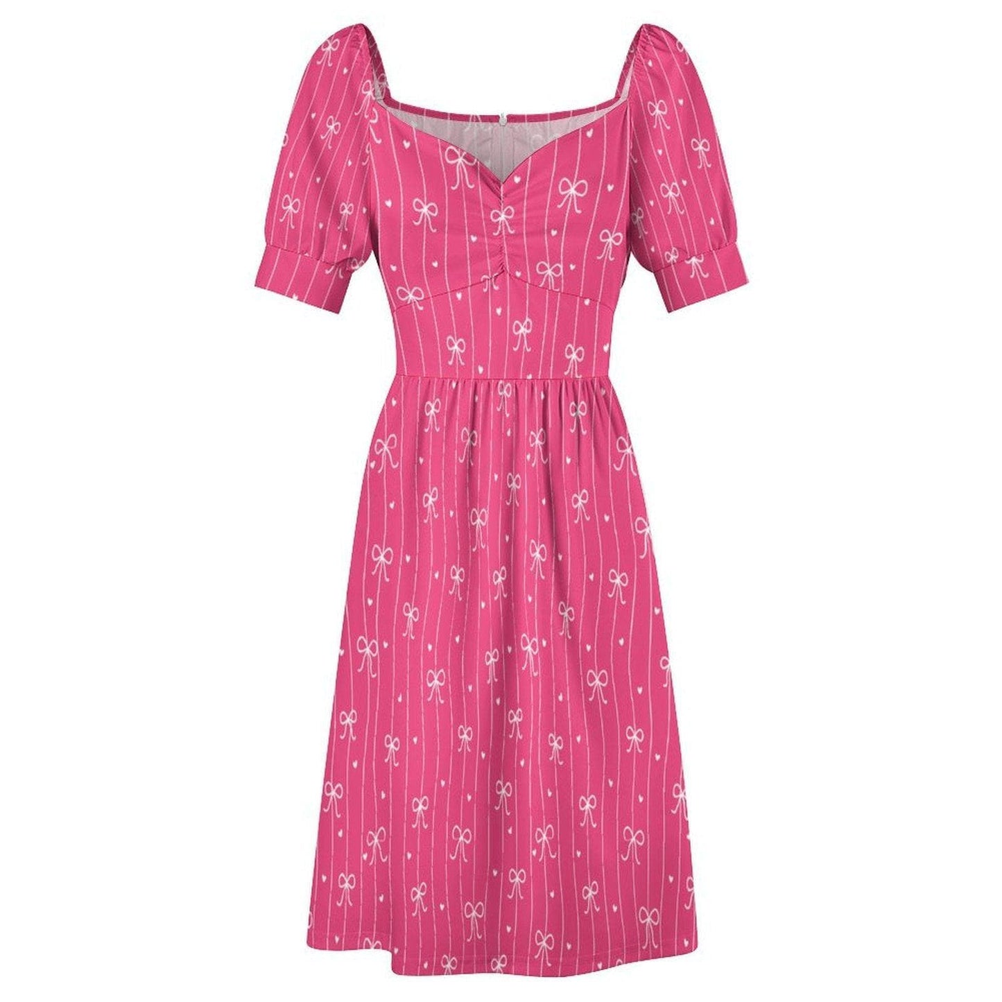 Pink Bow Dress, Bow Stripe Fit and Flare Dress, Feminine Date Night Outfit