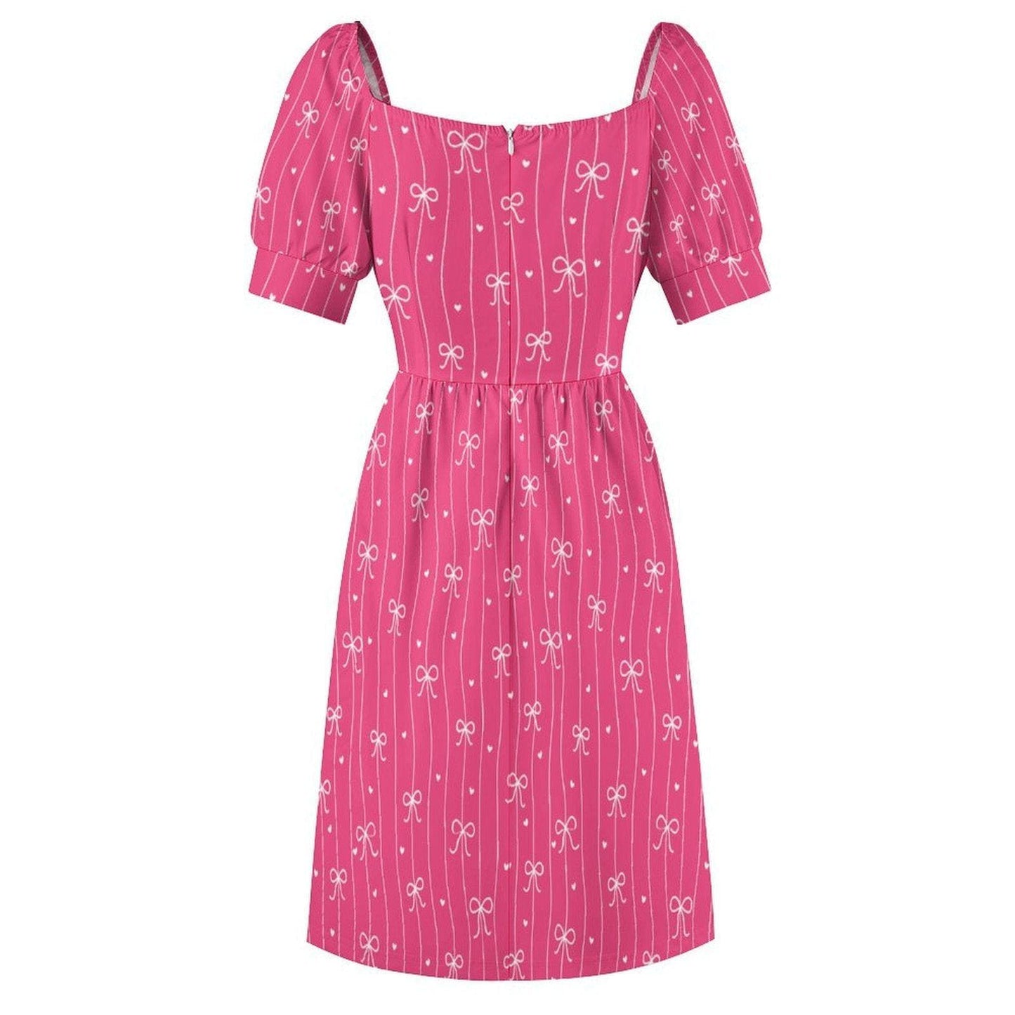 Pink Bow Dress, Bow Stripe Fit and Flare Dress, Feminine Date Night Outfit