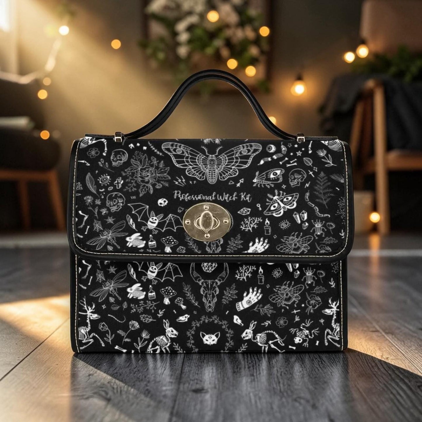 Black Witchy Diaper Bag Backpack, Gothic Moth and Bone Print Baby Bag, Spooky Cute Mom Organizer