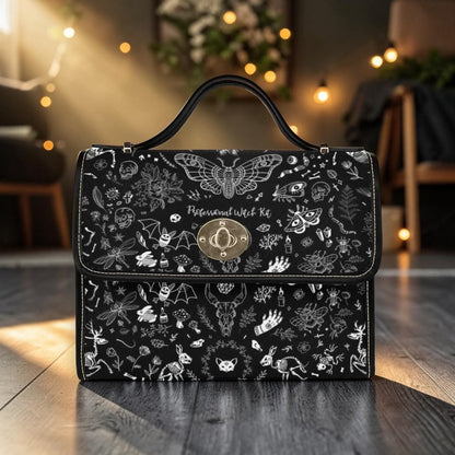 Black Witchy Diaper Bag Backpack, Gothic Moth and Bone Print Baby Bag, Spooky Cute Mom Organizer