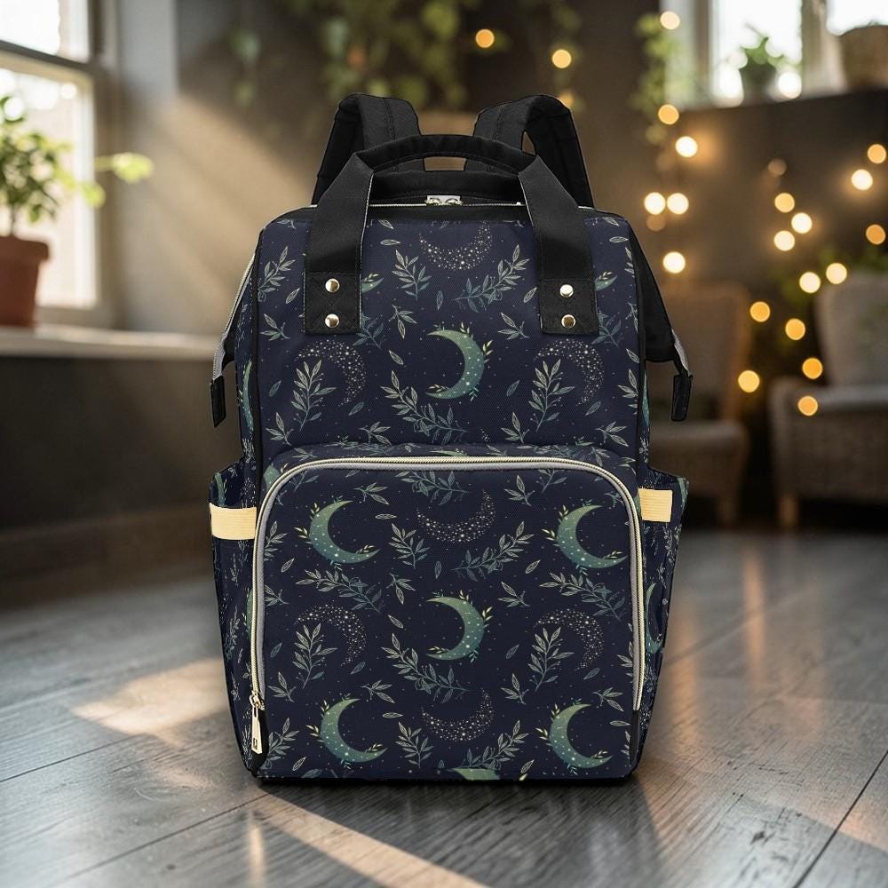 Celestial Moon Diaper Bag Backpack, Navy Nursery Travel Bag for Moms and Babies