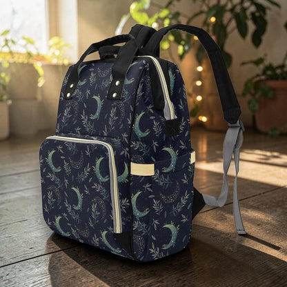 Celestial Moon Diaper Bag Backpack, Navy Nursery Travel Bag for Moms and Babies