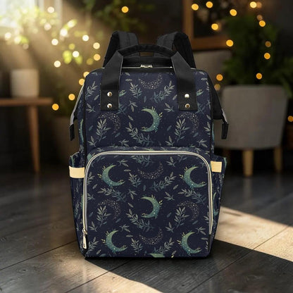 Celestial Moon Diaper Bag Backpack, Navy Nursery Travel Bag for Moms and Babies