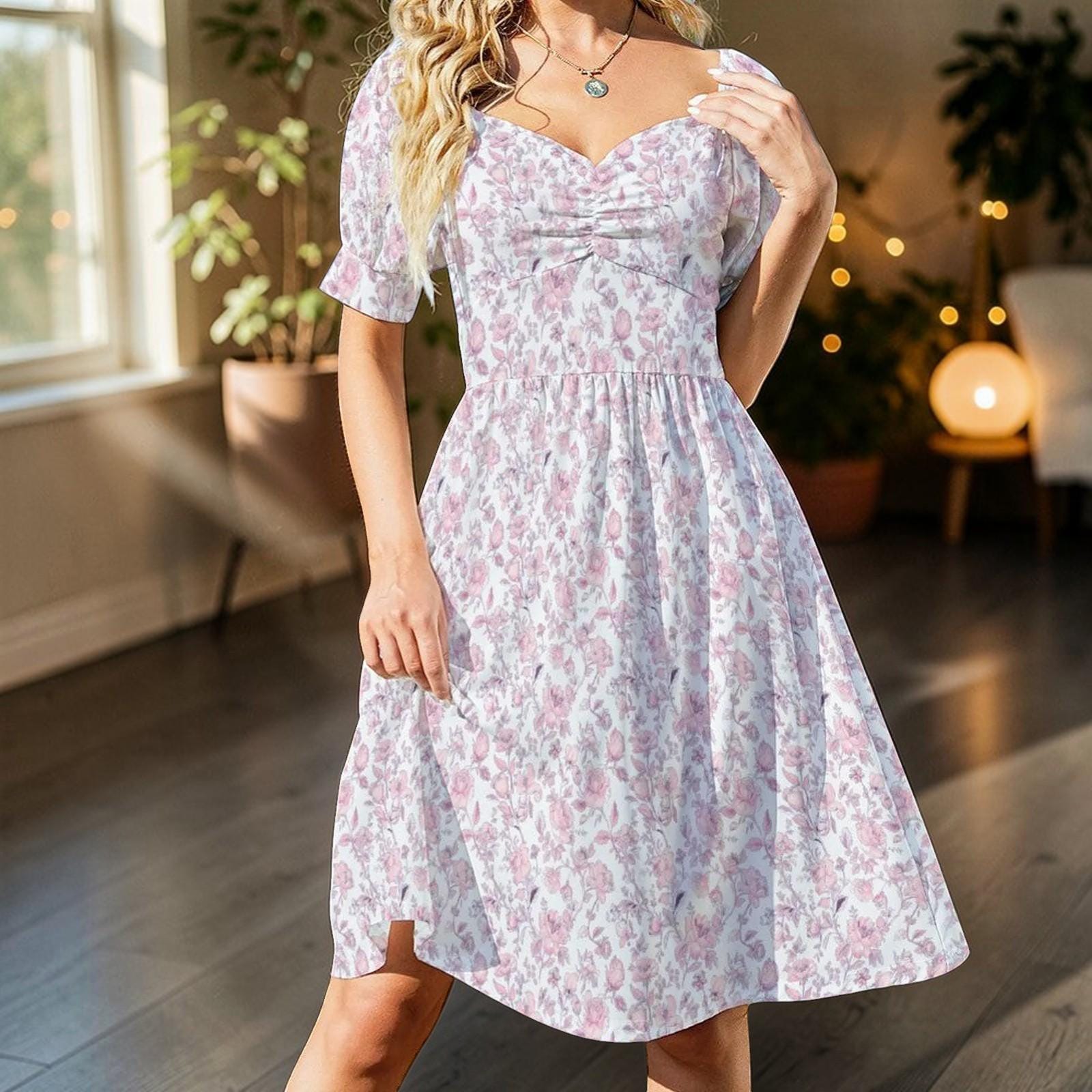 Wedding Guest Dress, Pastel Rose Sundress, Feminine Bridal Shower Outfit