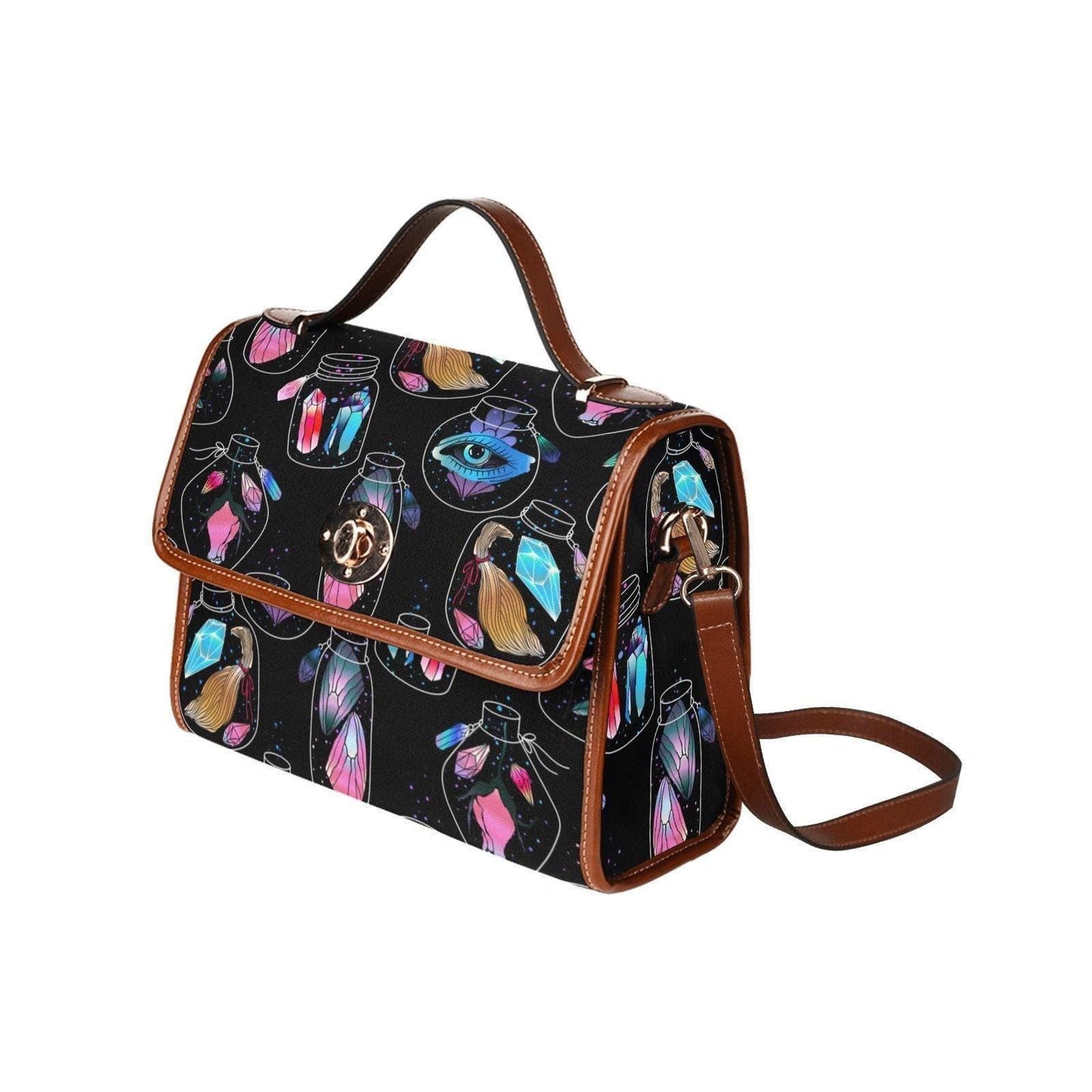 Mystical Potion Crystal Top Handle Bag, Witchy Insect Satchel, Colorful Occult Handbag