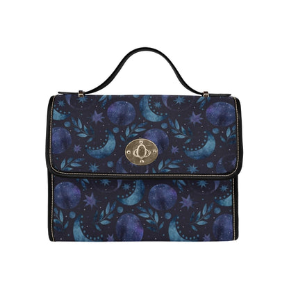 Blue Celestial Top Handle Bag, Moon Stars Purse, Night Sky Handbag