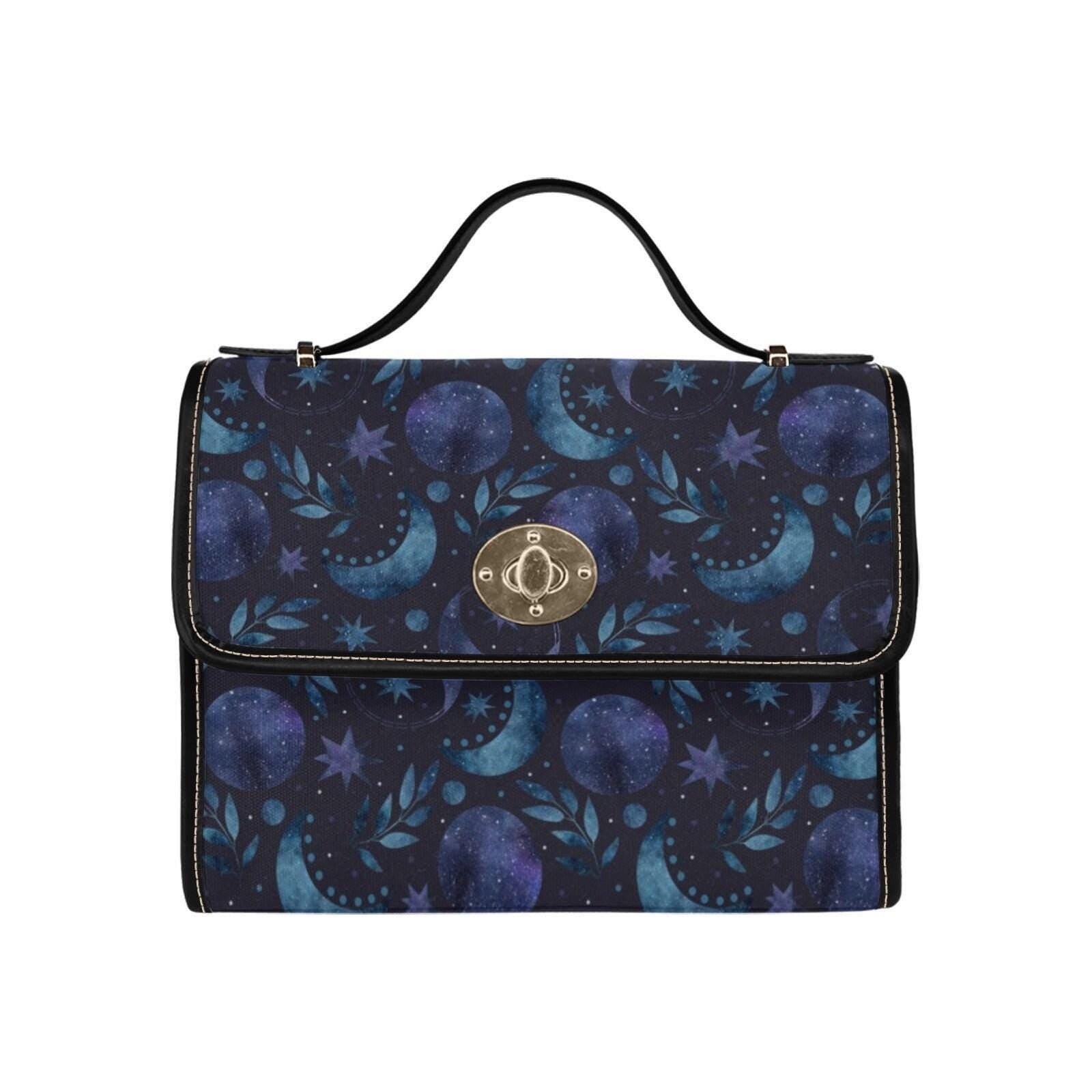 Blue Celestial Top Handle Bag, Moon Stars Purse, Night Sky Handbag, Cosmic Statement, Galaxy Moon Bag