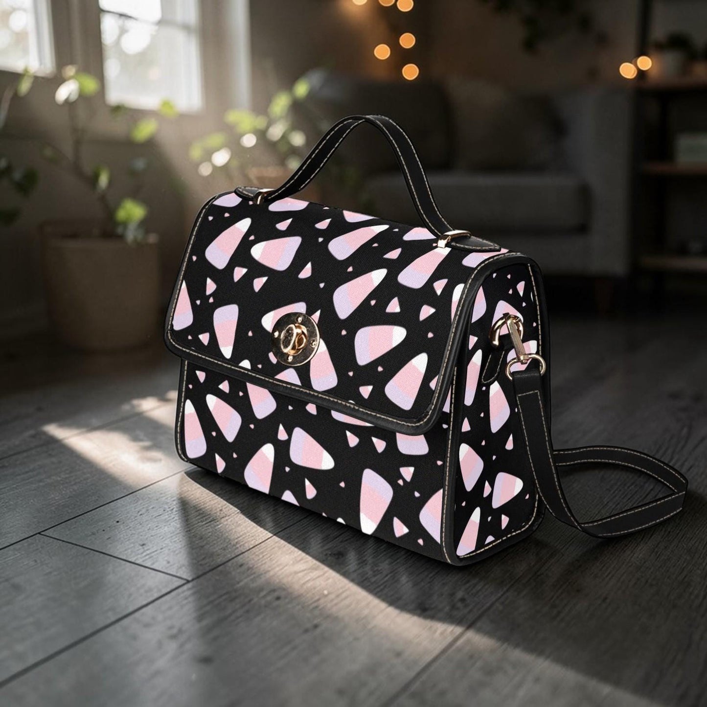 Candy Corn Top Handle Bag, Pastel Halloween Satchel, Pink Spooky Kawaii Handbag