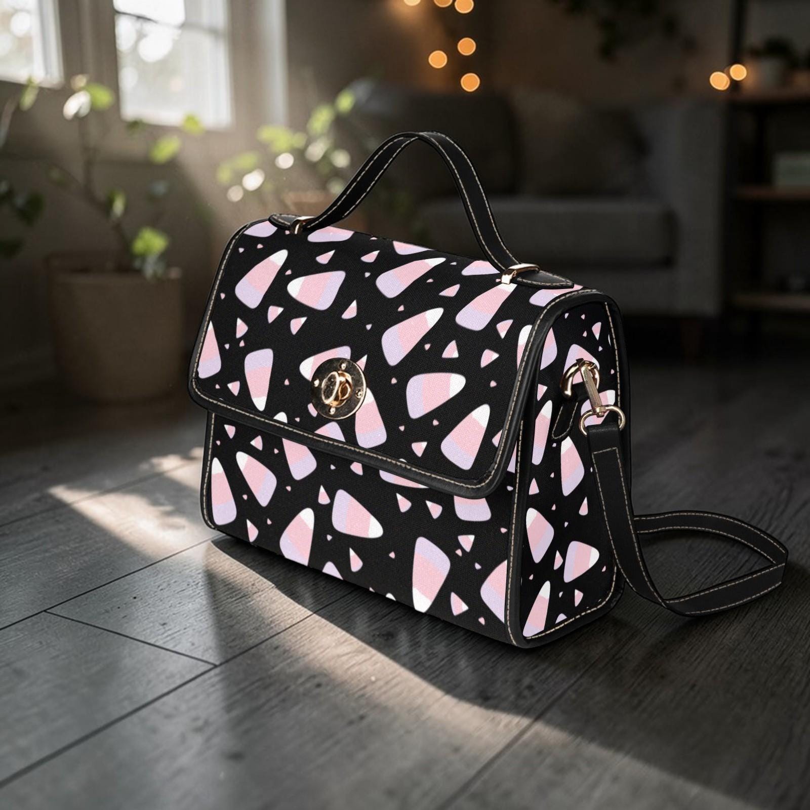 Candy Corn Top Handle Bag, Pastel Halloween Satchel, Pink Spooky Kawaii Handbag