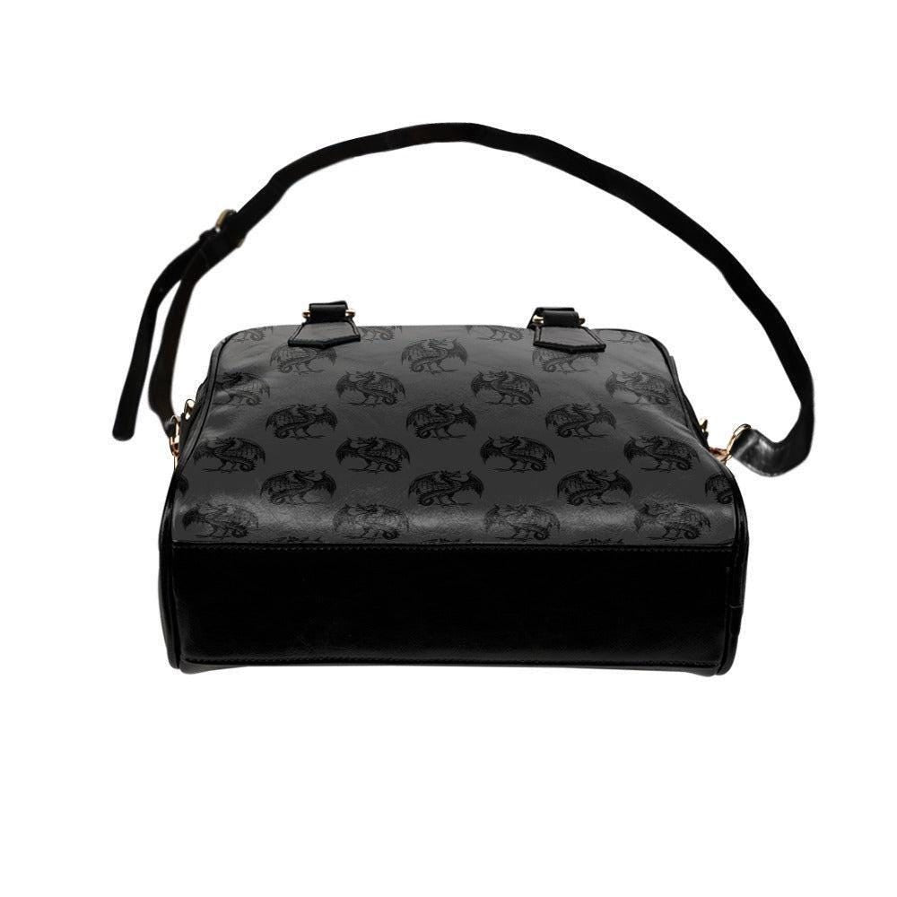 Raven Print Handbag, Black Bowler Purse, Witchy Satchel Bag for Dark Academia Style