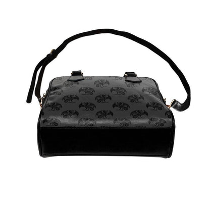 Raven Print Handbag, Black Bowler Purse, Witchy Satchel Bag for Dark Academia Style