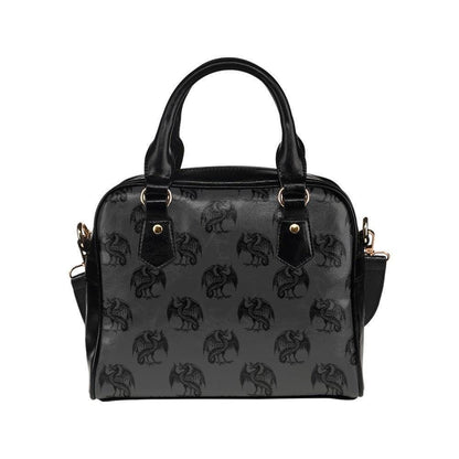 Raven Print Handbag, Black Bowler Purse, Witchy Satchel Bag for Dark Academia Style