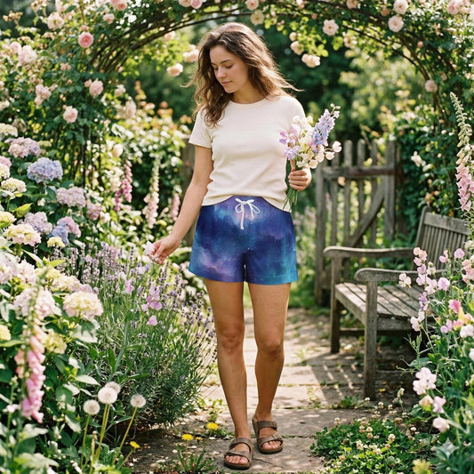 Galaxy Drawstring Shorts, Celestial Lounge Shorts, Blue Nebula Vacation Wear
