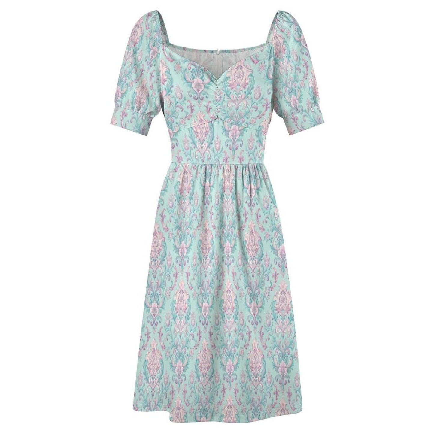 Mint Victorian Midi Dress, Soft Damask Sundress, Feminine Brunch Outfit