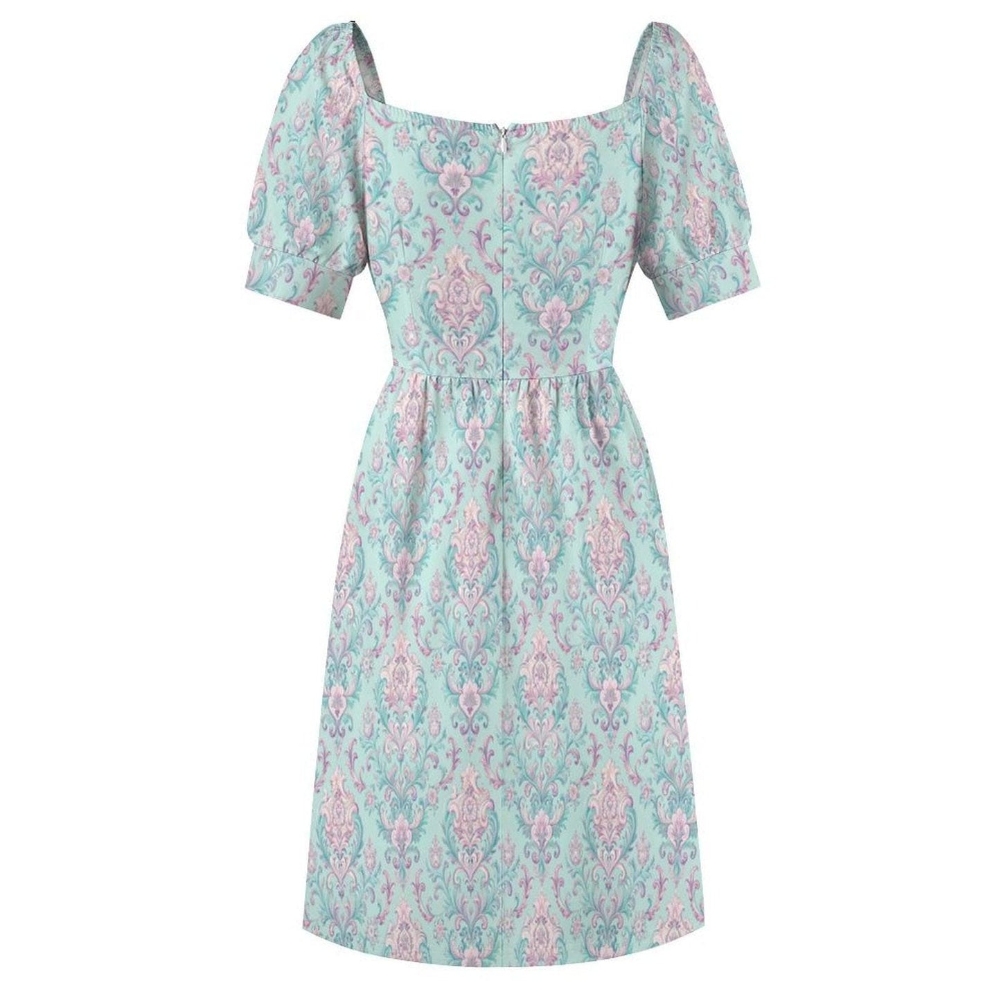 Mint Victorian Midi Dress, Soft Damask Sundress, Feminine Brunch Outfit