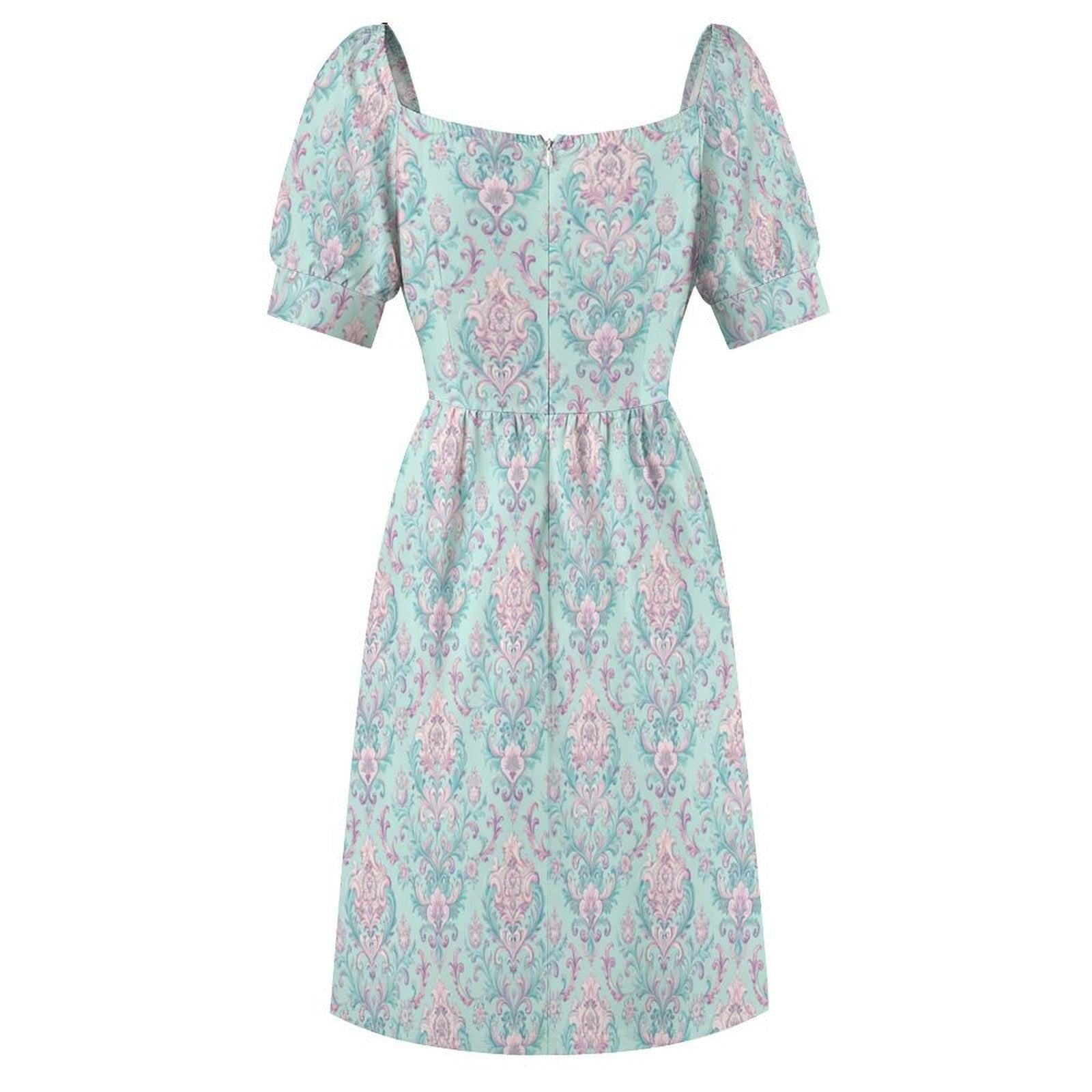 Mint Victorian Midi Dress, Soft Damask Sundress, Feminine Brunch Outfit