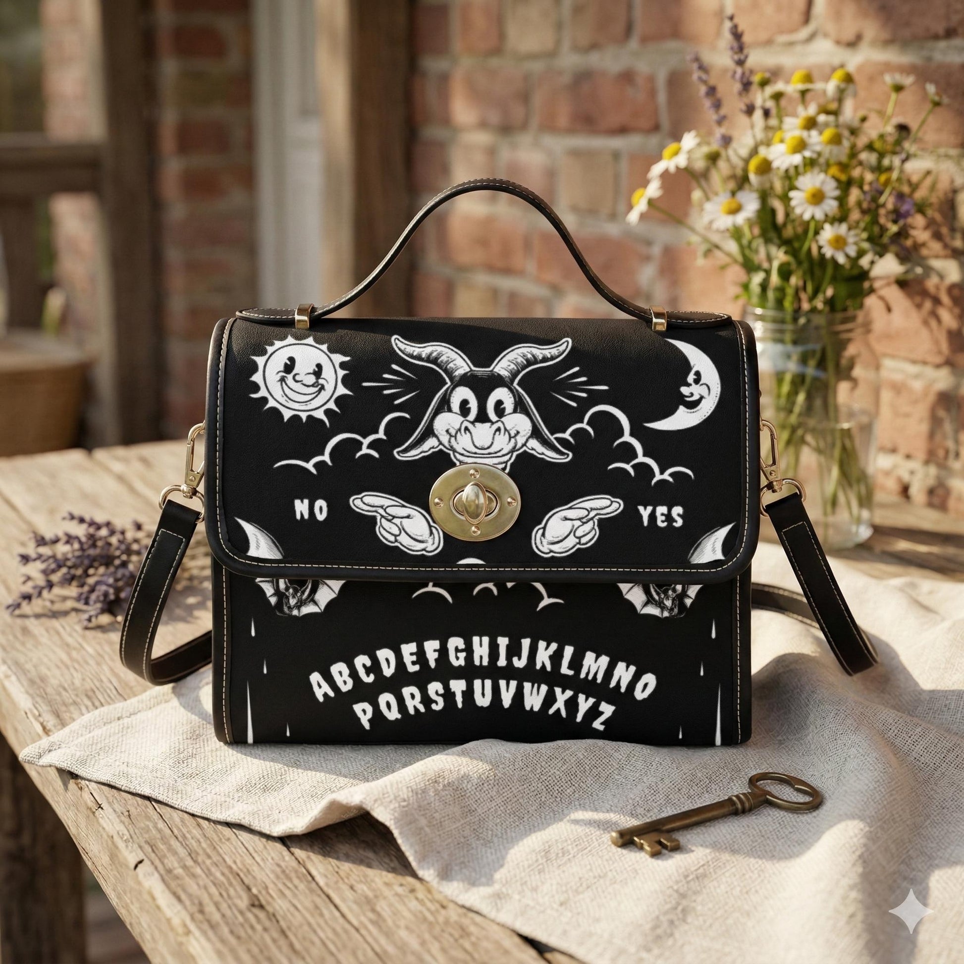 Dark Ouija Board Satchel bag, Cute women gothic crossed body purse, cute vegan leather strap hand bag goth bag, hippies boho gift
