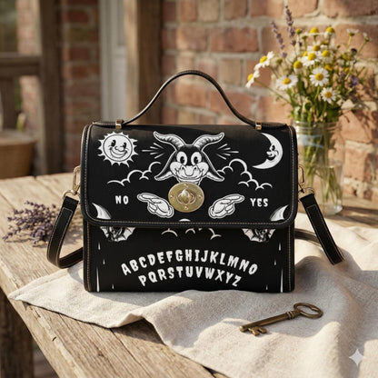 Dark Ouija Board Satchel Bag, Gothic Crossbody Purse, Vegan Leather Strap, Boho Hippie Gift