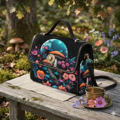 Glow Mushroom Bag, Fairycore Crossbody Purse, Celestial Forest Print, Witchy Garden Tote