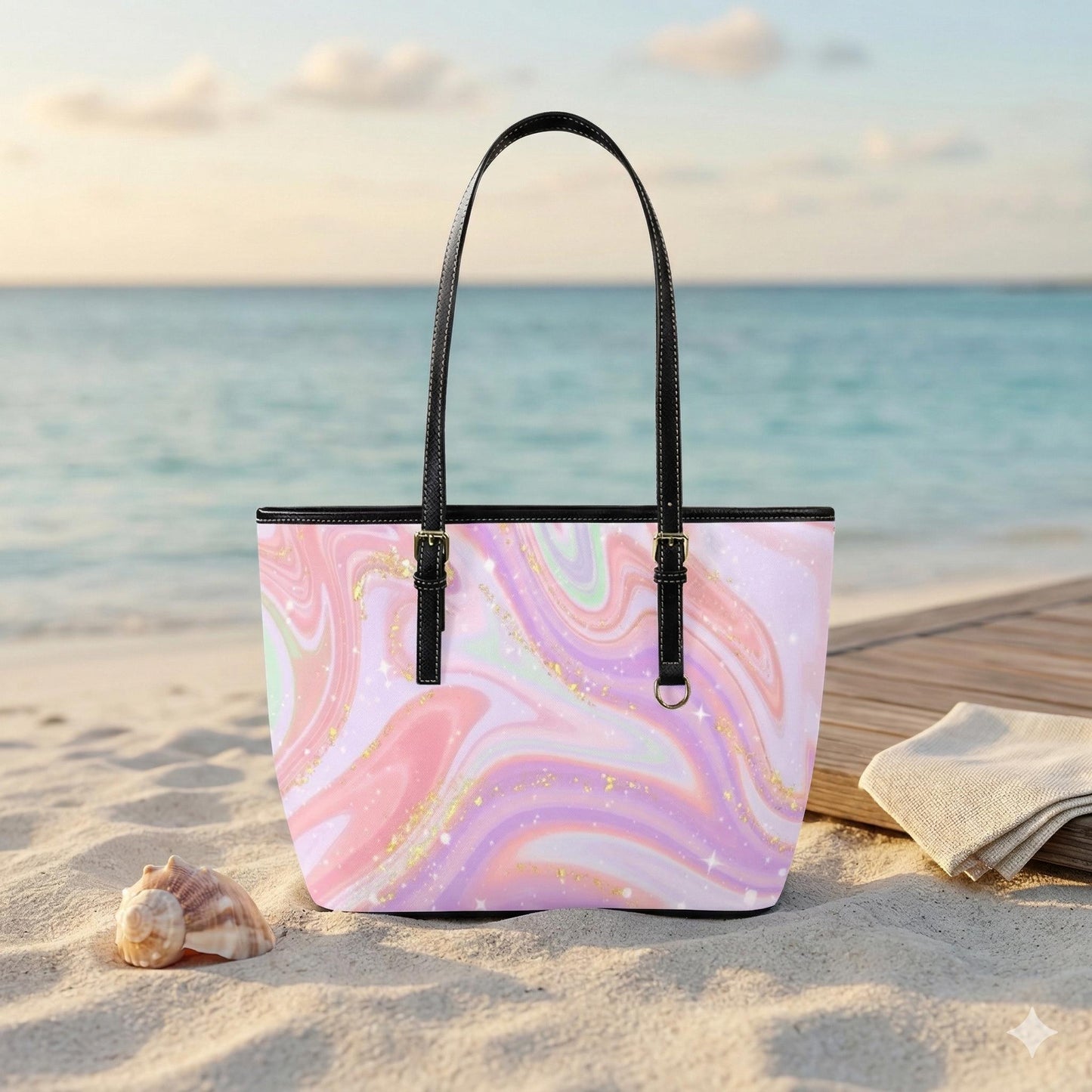 Pink Marble Shopper Tote, Abstract Swirl Handbag, Soft Glam Statement Purse