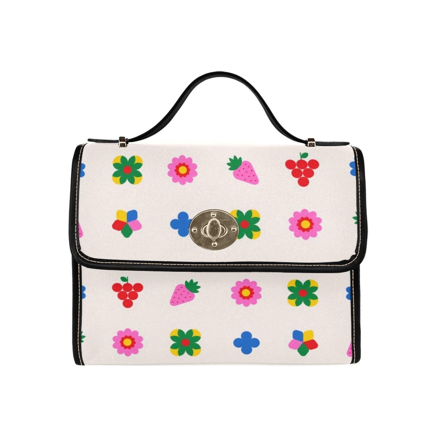 Groovy Flower Satchel Purse, Strawberry Cherry Top Handle Bag