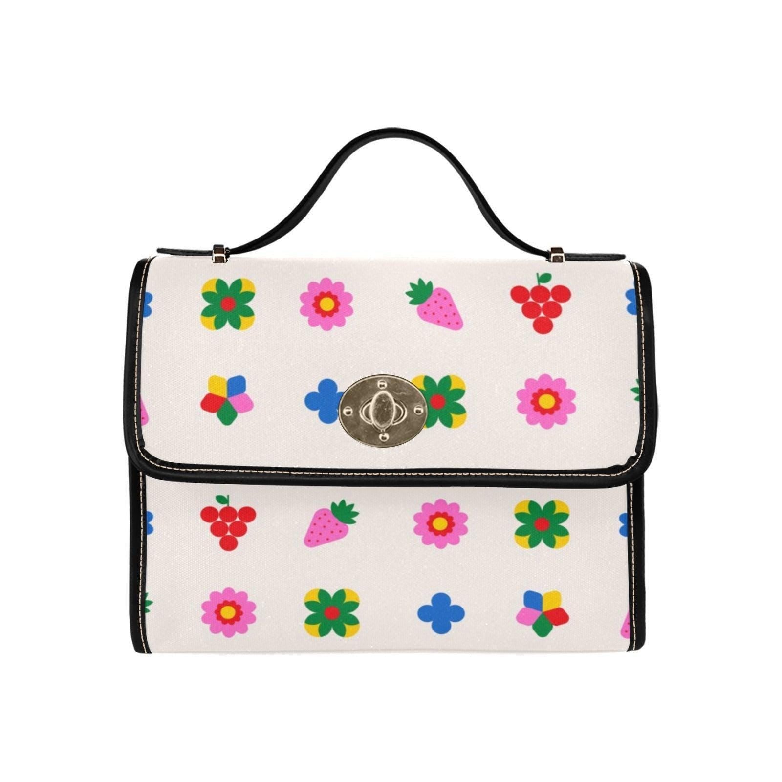 Groovy Flower Satchel Purse, Strawberry Cherry Top Handle Bag