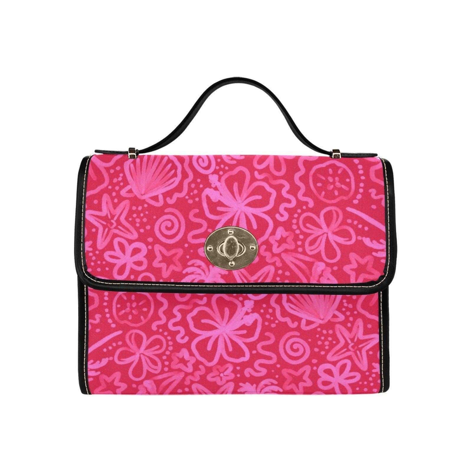 Hot Pink Top Handle Bag, Retro Floral Satchel, Bold Girly Handbag
