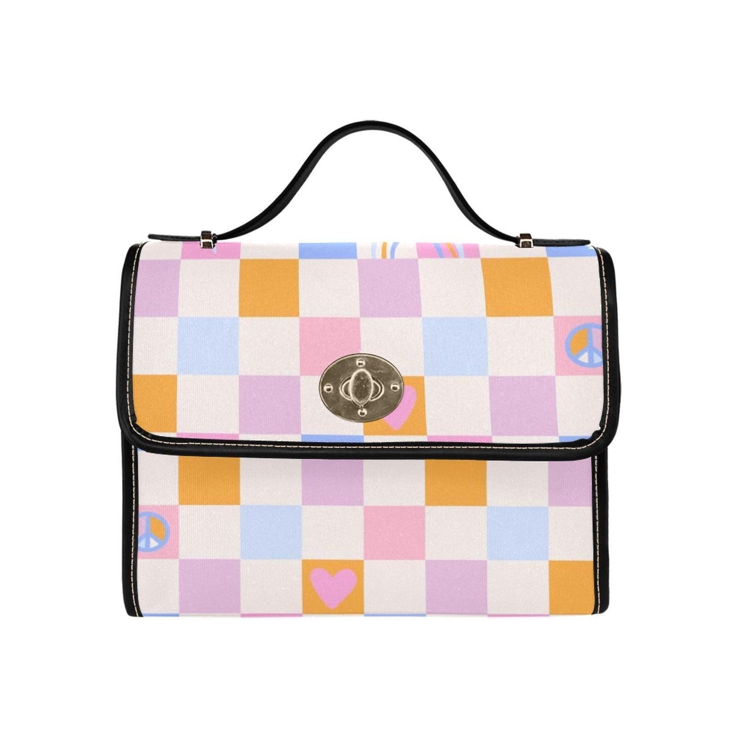 Pastel Checkered Crossbody Bag, Kawaii Satchel Purse, Y2K Top Handle Handbag