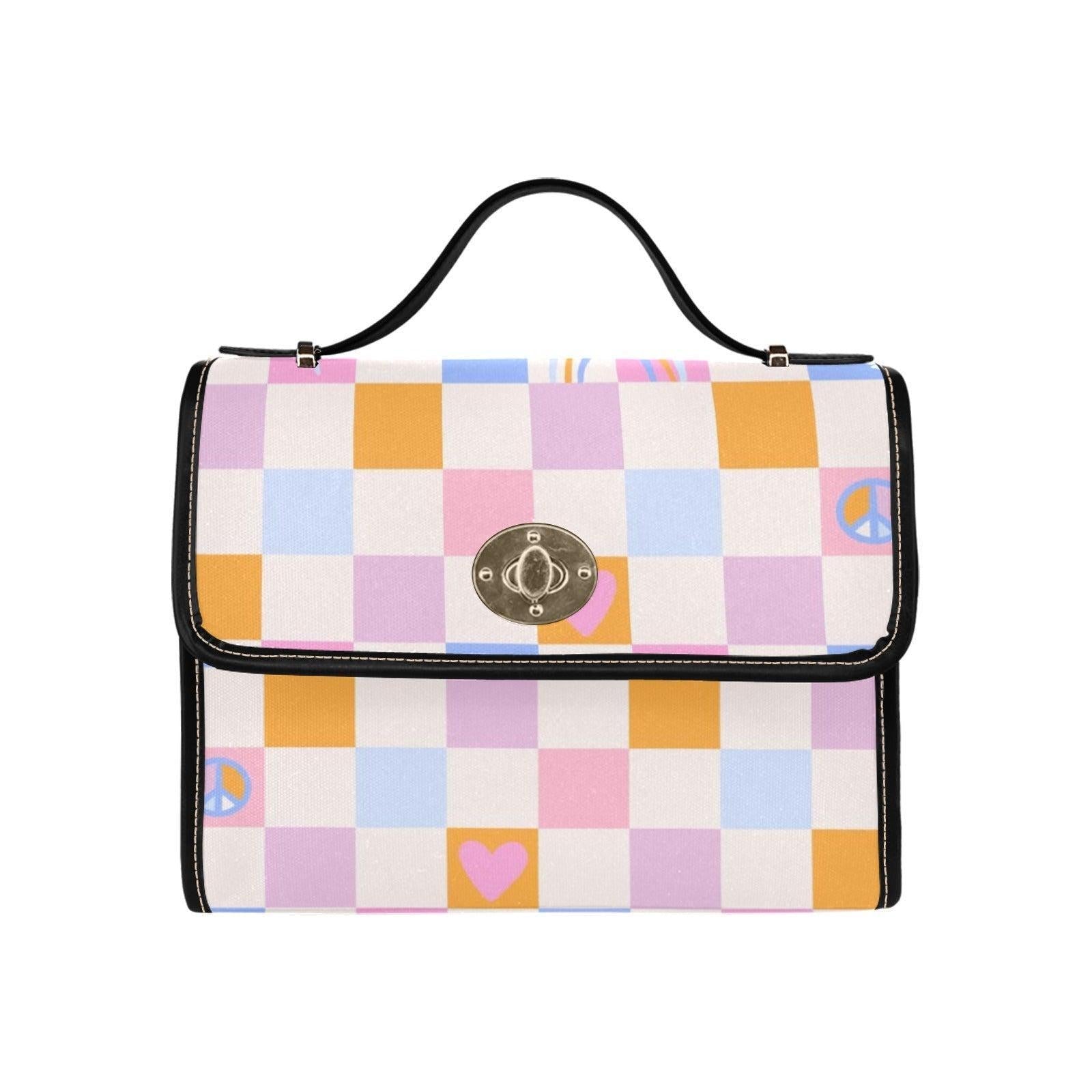 Pastel Checkered Crossbody Bag, Kawaii Satchel Purse, Y2K Top Handle Handbag