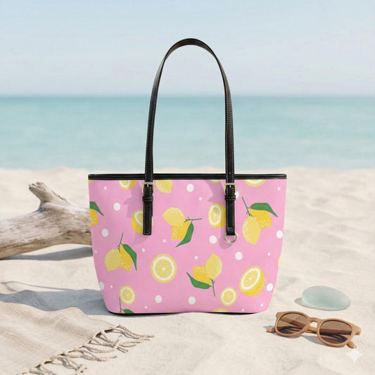 Pink Lemon Tote Bag Citrus Shopper Purse Fruit Market Carryall