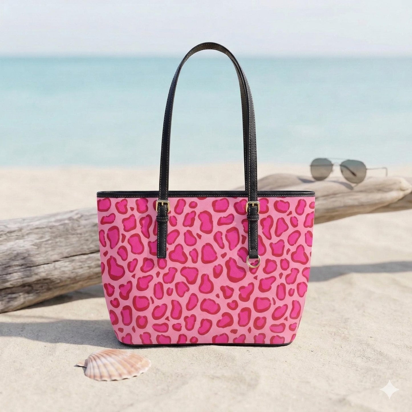 Pink Leopard Tote Bag, Y2K Animal Print Shoulder Purse for Bachelorette Trip and Pool Days