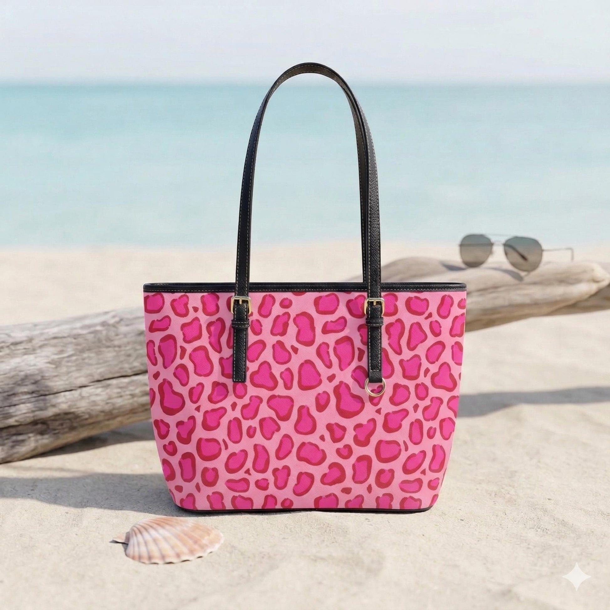 Pink Leopard Tote Bag, Y2K Animal Print Shoulder Purse for Bachelorette Trip and Pool Days