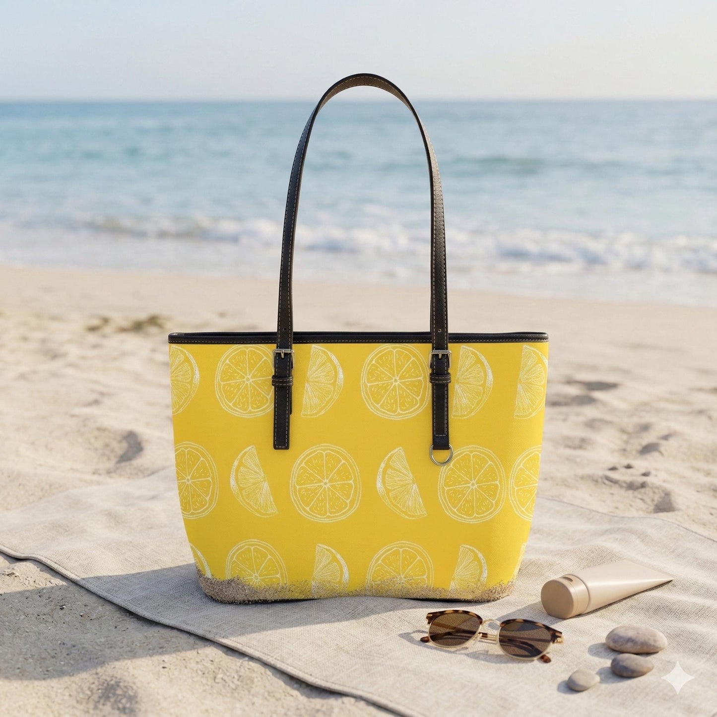 Lemon Tote Bag, Citrus Slice Shopper Purse, Yellow Summer Carryall for Resort Days