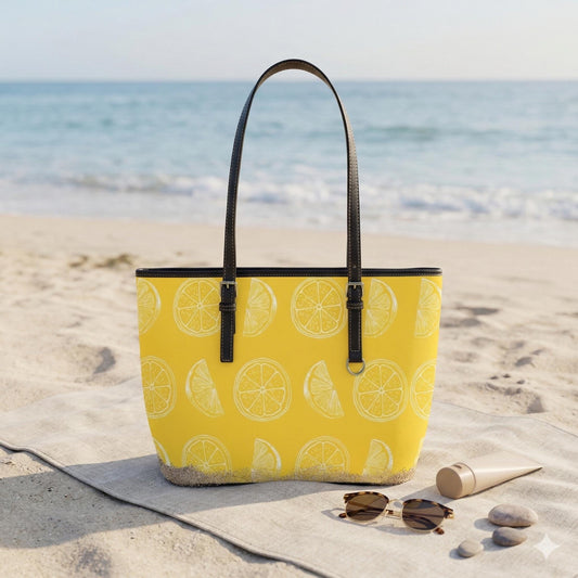 Lemon Tote Bag, Citrus Slice Shopper Purse, Yellow Summer Carryall for Resort Days