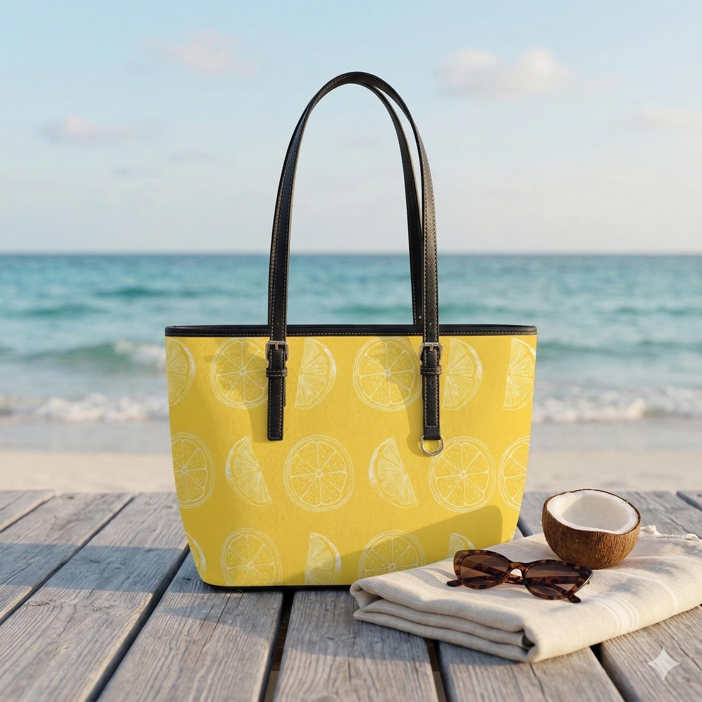 Lemon Tote Bag, Citrus Slice Shopper Purse, Yellow Summer Carryall for Resort Days
