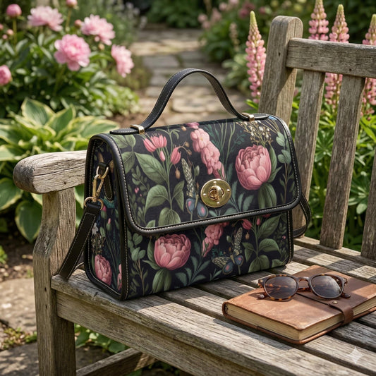 Pink Peony Floral Cottagecore Bag, Fairy Garden Butterfly Handbag, Romantic Vintage Style Tote, Soft Girl Aesthetic, Floral Gift For Her